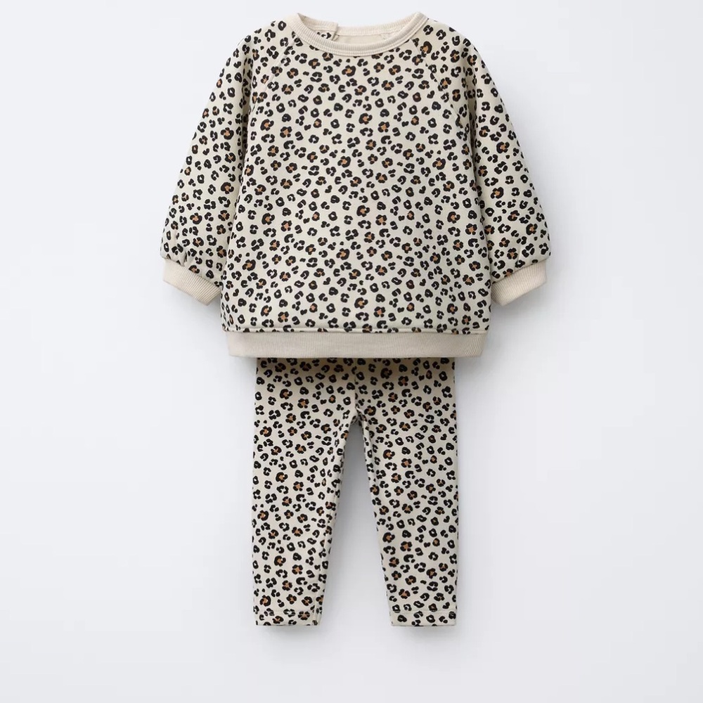 Zara Kids Leopard Print Matching Set - Cream and Black